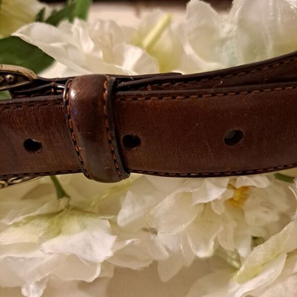 Fossil Leather Belt Vintage 70\'s Boho Style with Silver Hardware main image 12